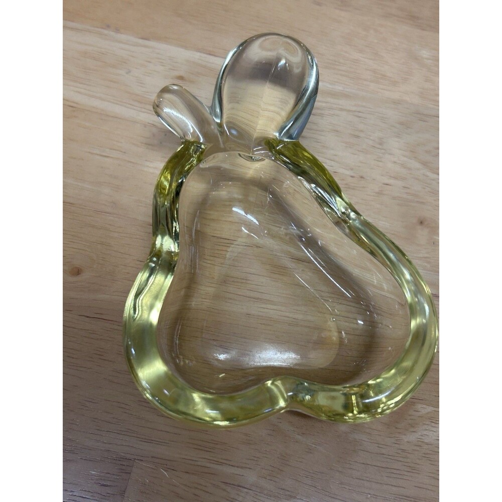 Vintage 1960s Art Vannes French Crystal Amber Pear Shaped Bowl Ashtray
